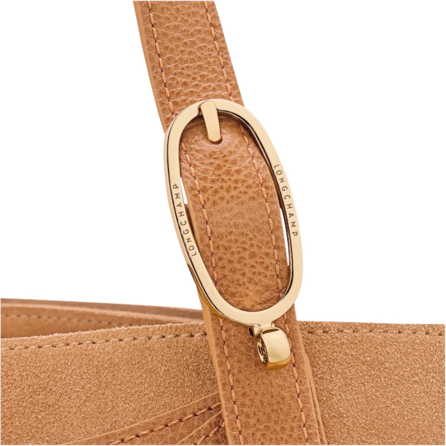 Lieblingstasche Complice Softy XL shoulder bag in tan leather with gold hardware and embossed logo.