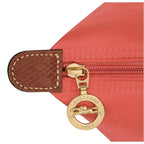 Lieblingstasche coral nylon shoulder bag with leather trim and gold zipper pull featuring Longchamp logo