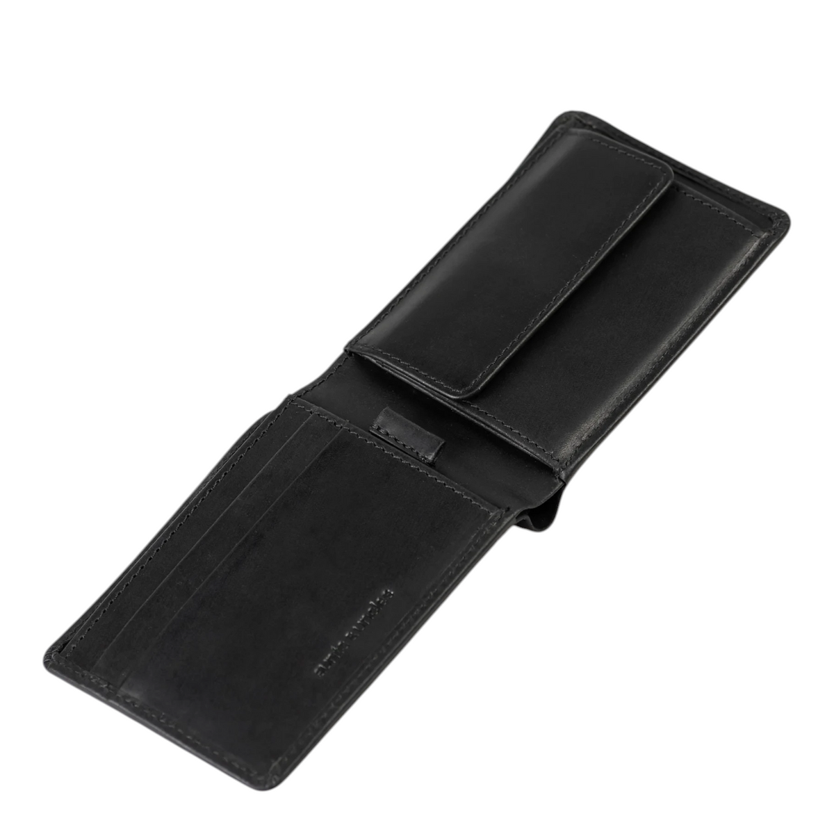 Lieblingstasche Craig black leather bifold wallet with coin pocket and card slots, open view