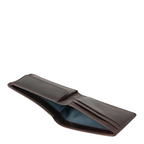 Lieblingstasche Craig brown leather wallet with open interior and blue fabric lining