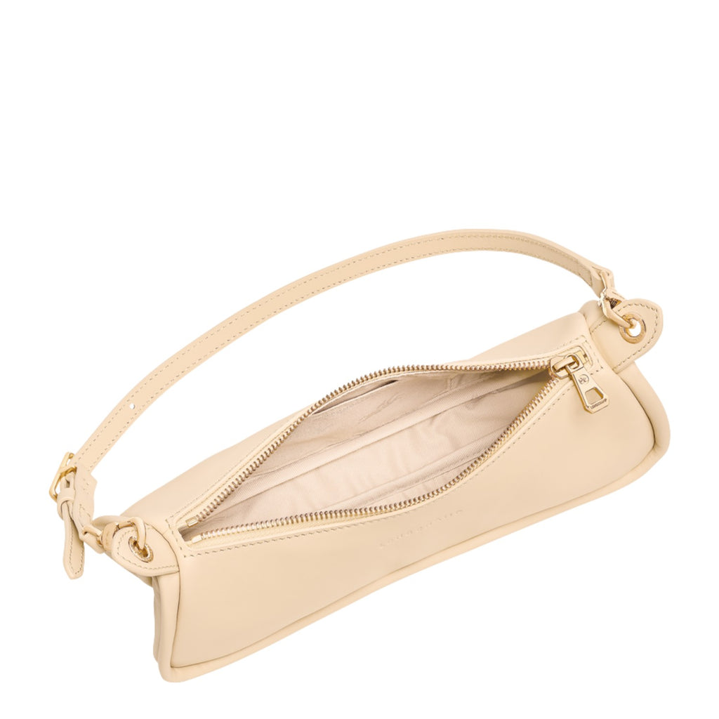 Lieblingstasche Looong Schultertasche S in cream leather with gold zipper and adjustable shoulder strap