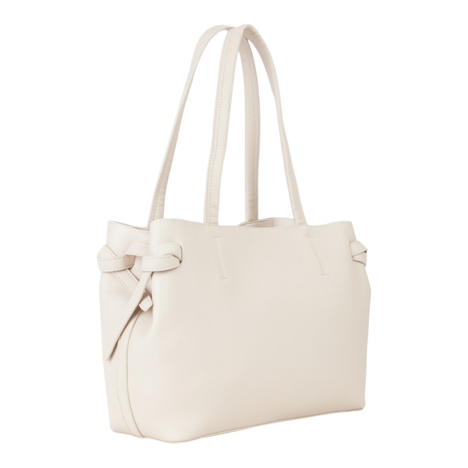 Lieblingstasche cream faux leather tote bag with knotted side details and double straps.