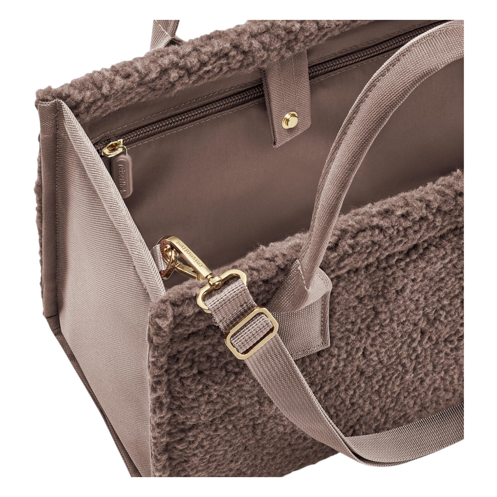 Lieblingstasche Daily Shopper XS in brown teddy fleece with gold-tone hardware and interior zipper pocket