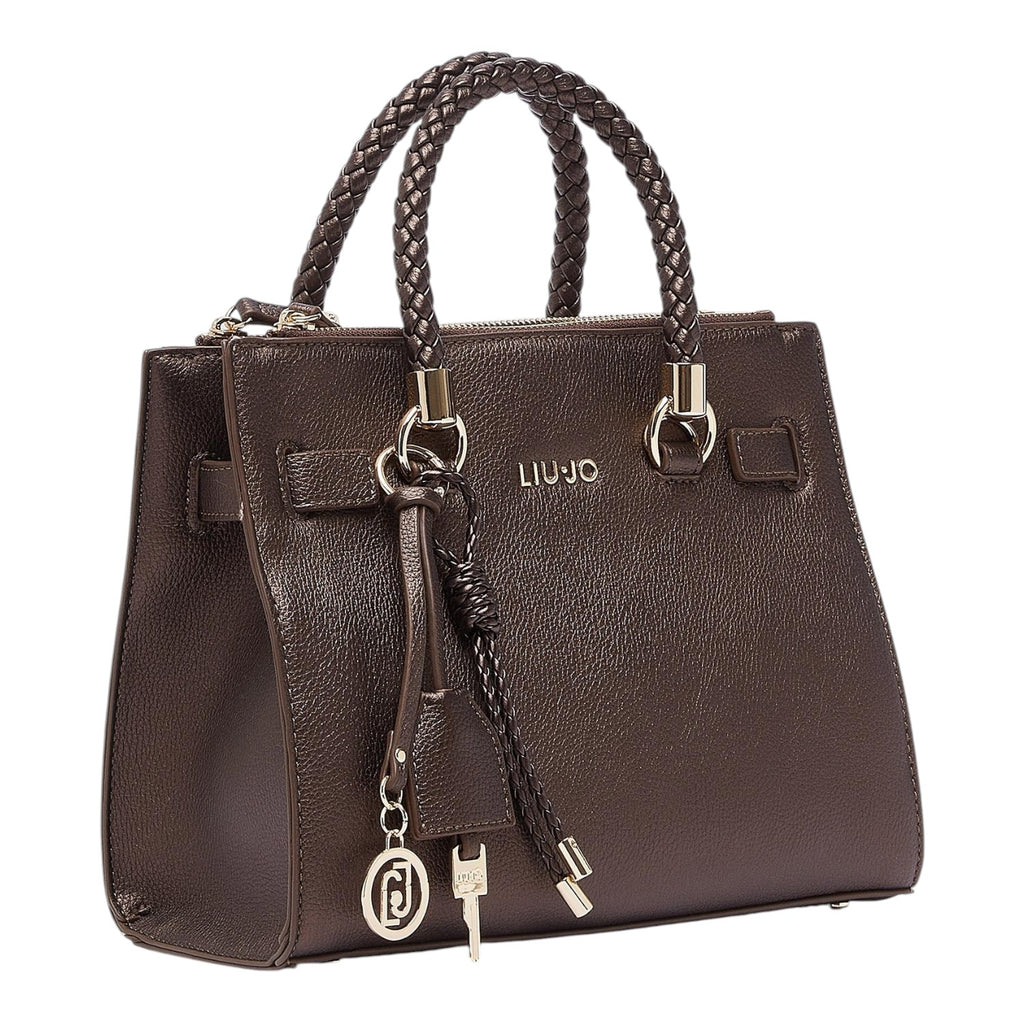 Lieblingstasche dark brown faux leather satchel with braided handles and gold-tone logo charm