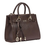 Lieblingstasche dark brown faux leather satchel with braided handles and gold-tone logo charm