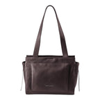 Lieblingstasche Dawn dark brown leather tote bag with a front pocket and long shoulder straps
