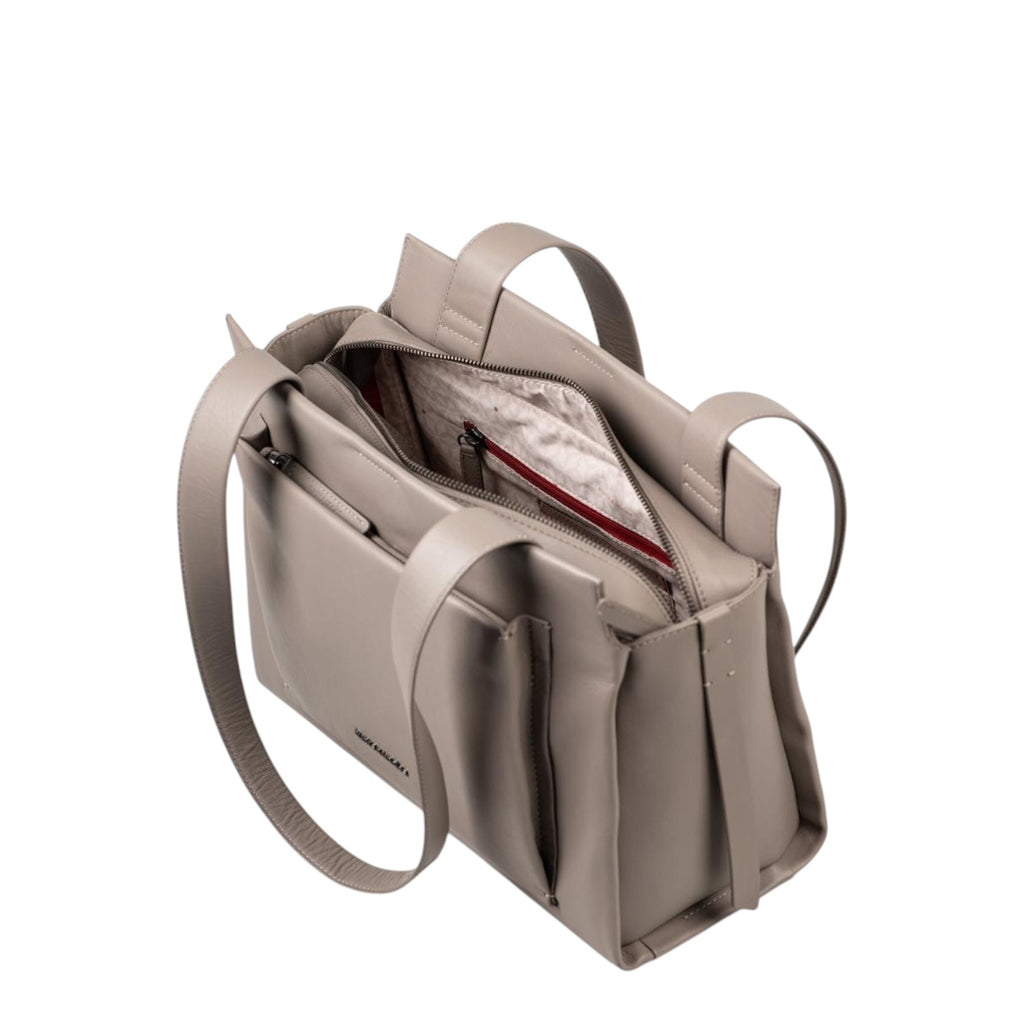 Lieblingstasche Dawn taupe leather handbag with top zipper closure and structured shoulder straps