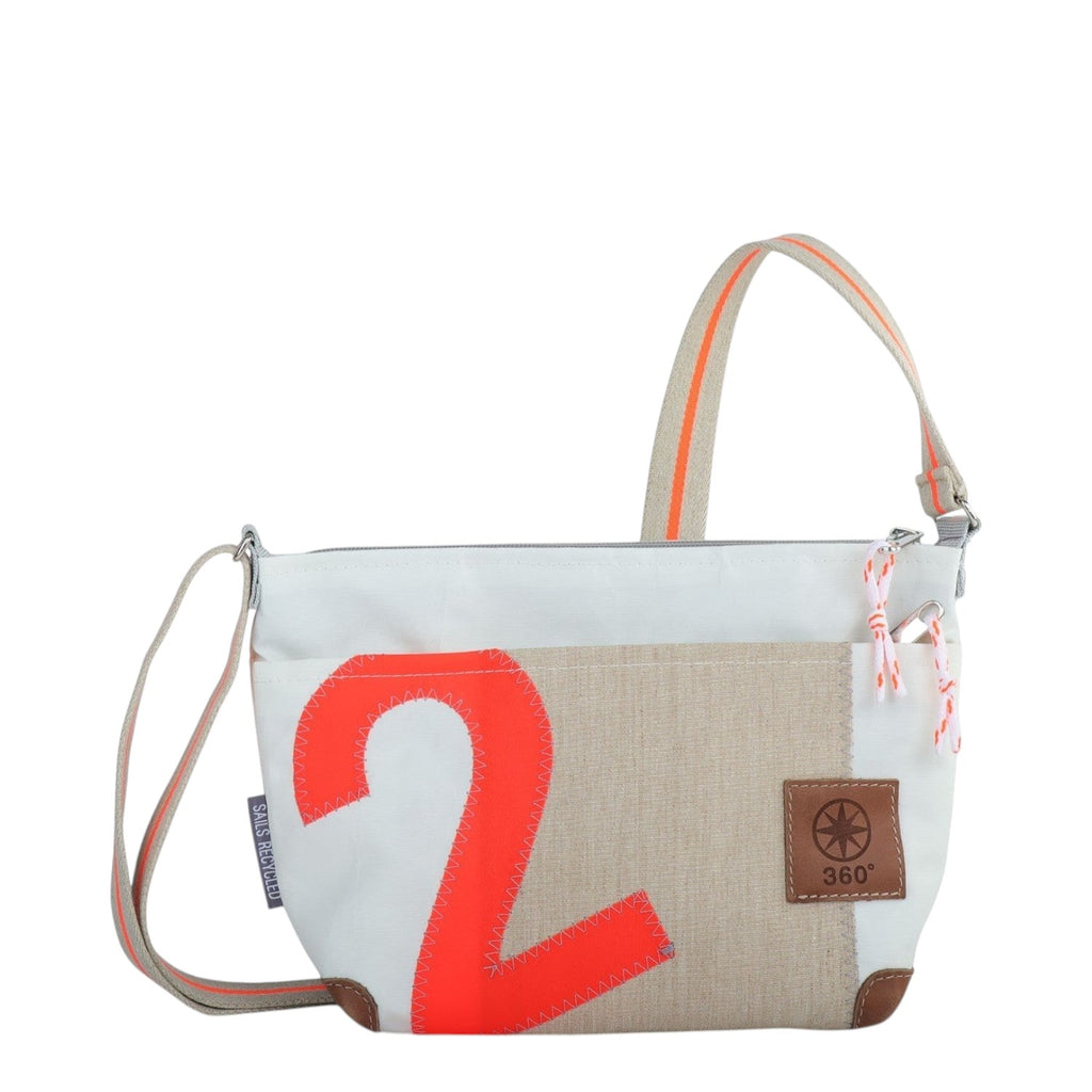 Lieblingstasche Deern Lütt crossbody bag made from recycled white and beige sailcloth with a bold red number two print