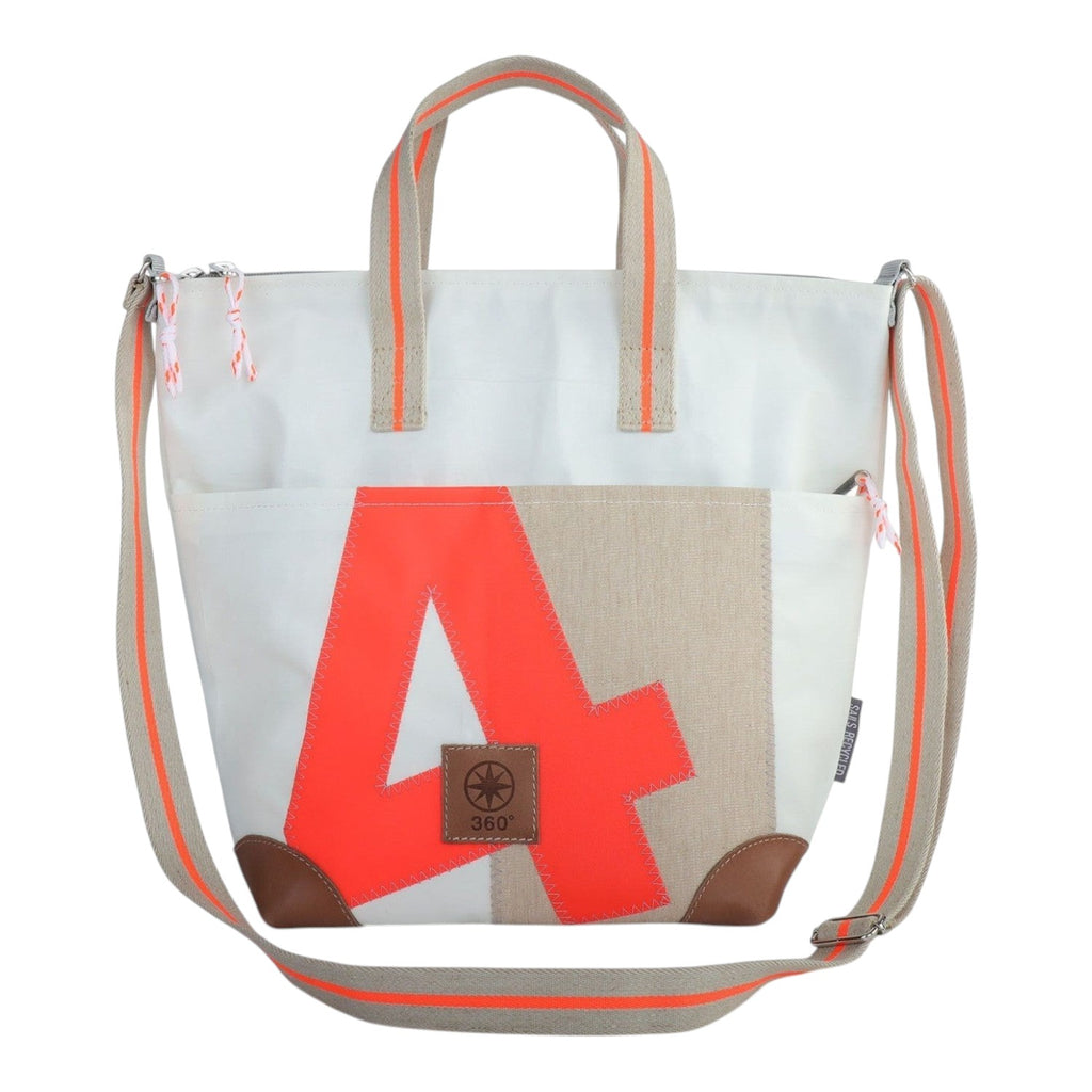 Lieblingstasche Deern Mini white recycled sailcloth tote bag with orange accent and adjustable shoulder strap