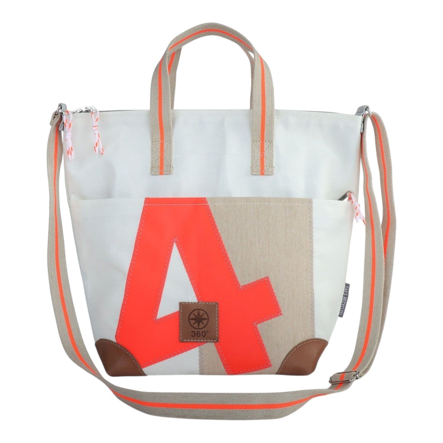 Lieblingstasche Deern Mini white recycled sailcloth tote bag with orange accent and adjustable shoulder strap