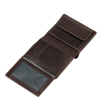 Lieblingstasche Duke brown leather wallet featuring multiple card slots, a coin pocket, and a transparent ID window.