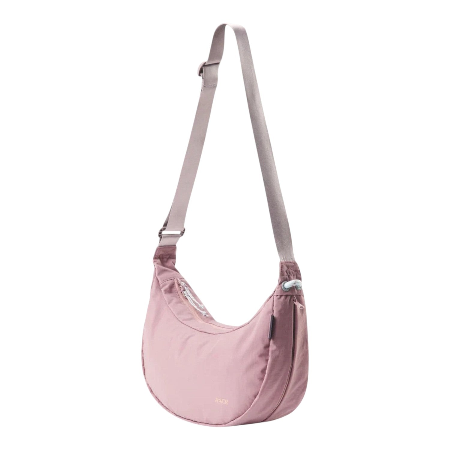 Lieblingstasche dusty pink crescent-shaped nylon sling bag with an adjustable shoulder strap