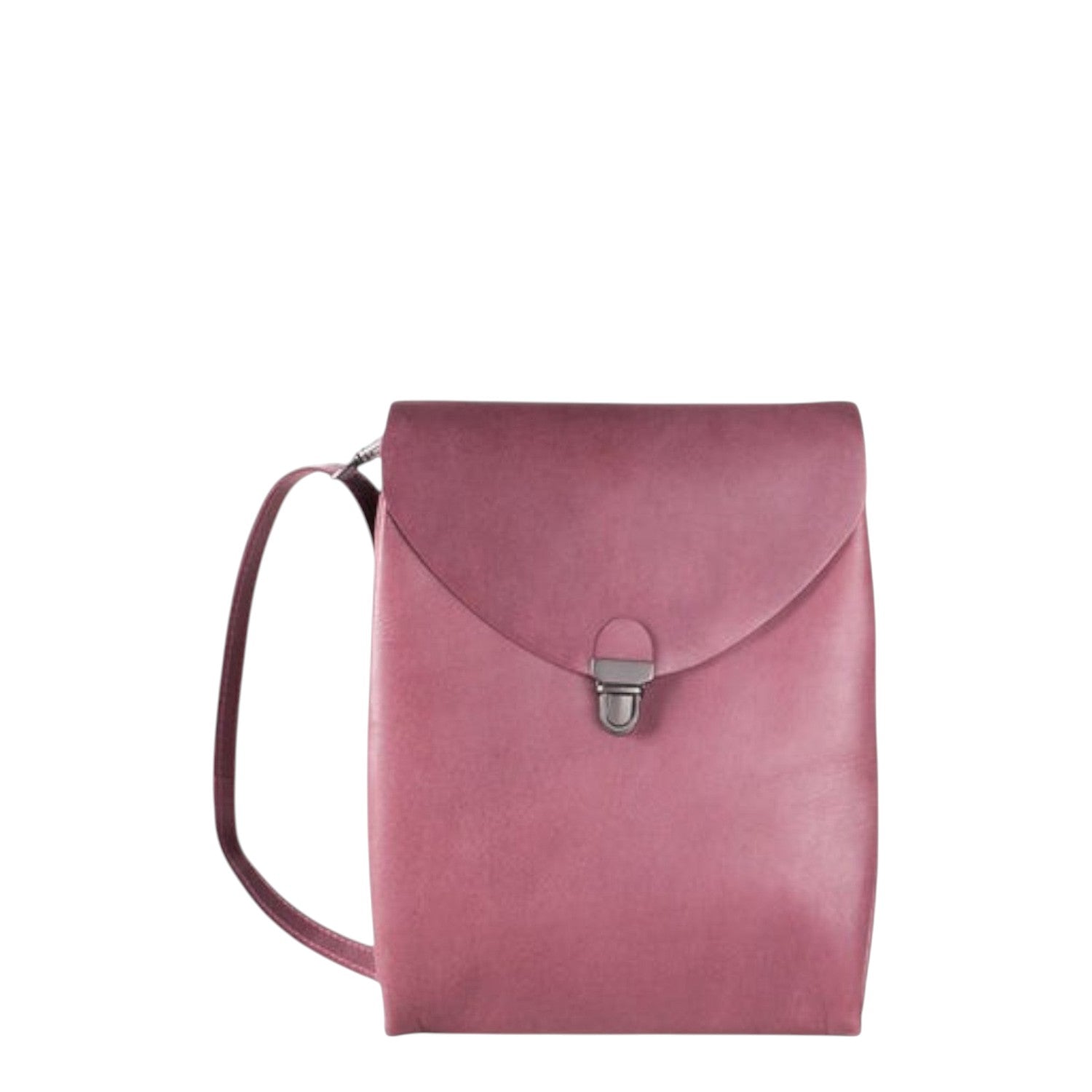 Lieblingstasche dusty rose leather fold over flap clutch handbag with silver clasp.