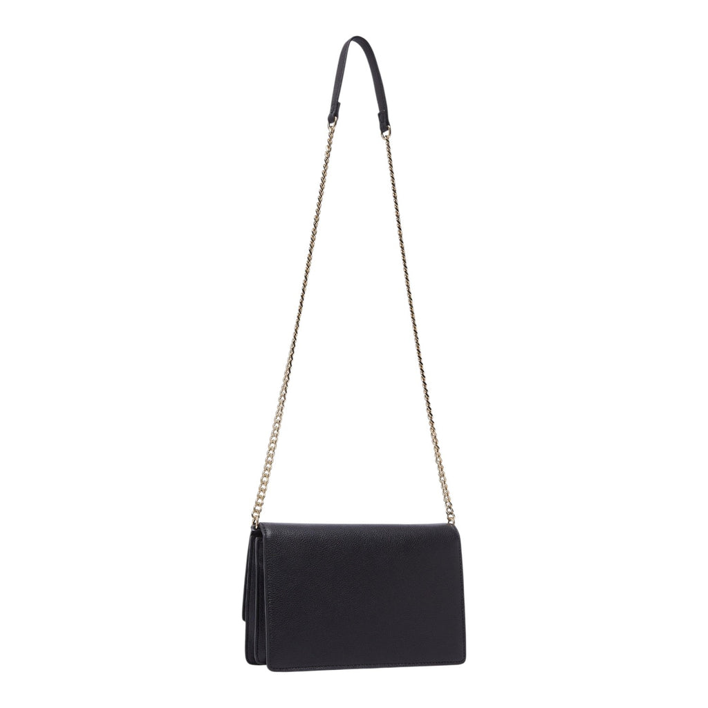 Lieblingstasche ECS Crossbody S in black leather with a gold chain shoulder strap against a plain background