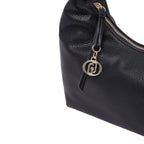 Lieblingstasche ECS Hobo S black pebbled leather shoulder bag with gold tone zipper and circular logo charm