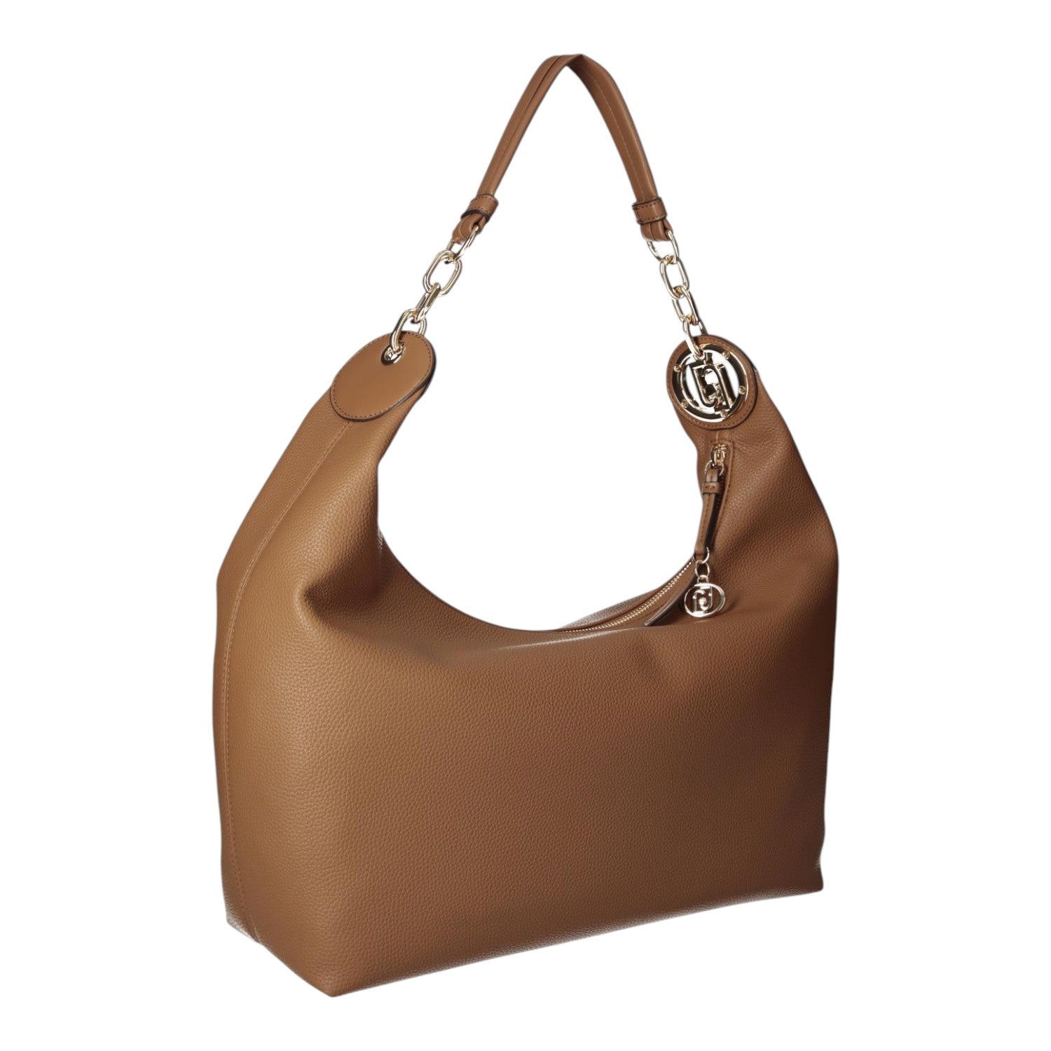 Lieblingstasche ECS Hobo M brown leather shoulder bag with silver chain strap and logo hardware