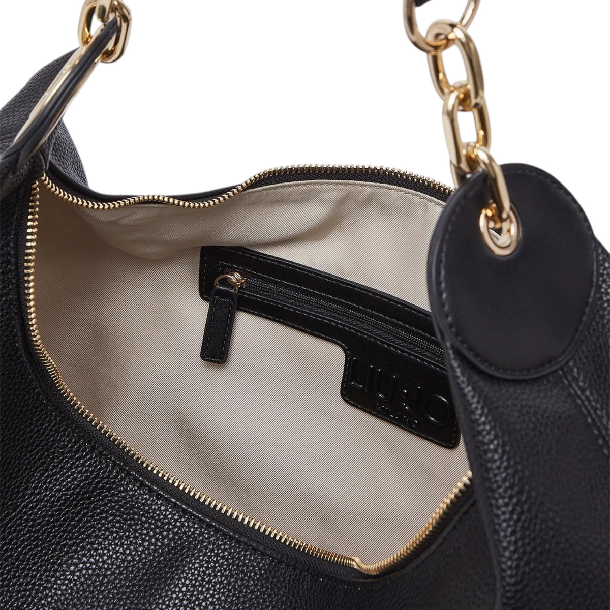 Lieblingstasche ECS Hobo M black handbag with gold chain strap and interior zipper pocket