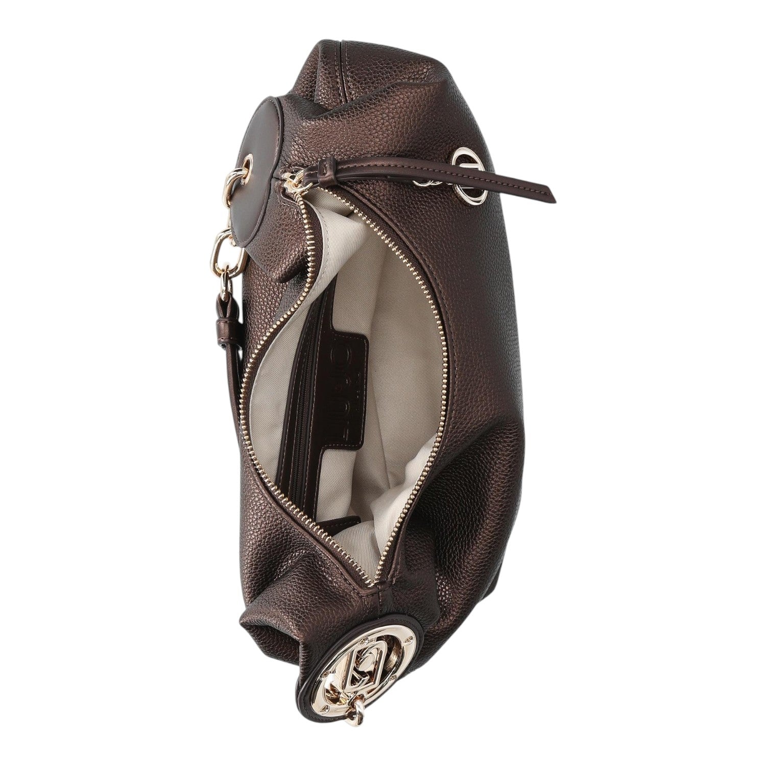 Lieblingstasche ECS Hobo S metallic bronze shoulder bag with gold hardware and open zippered main compartment