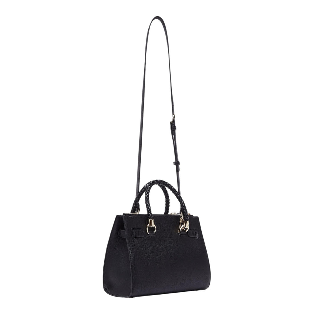Lieblingstasche ECS Satchel S in black leather with braided top handles and gold hardware on a light background