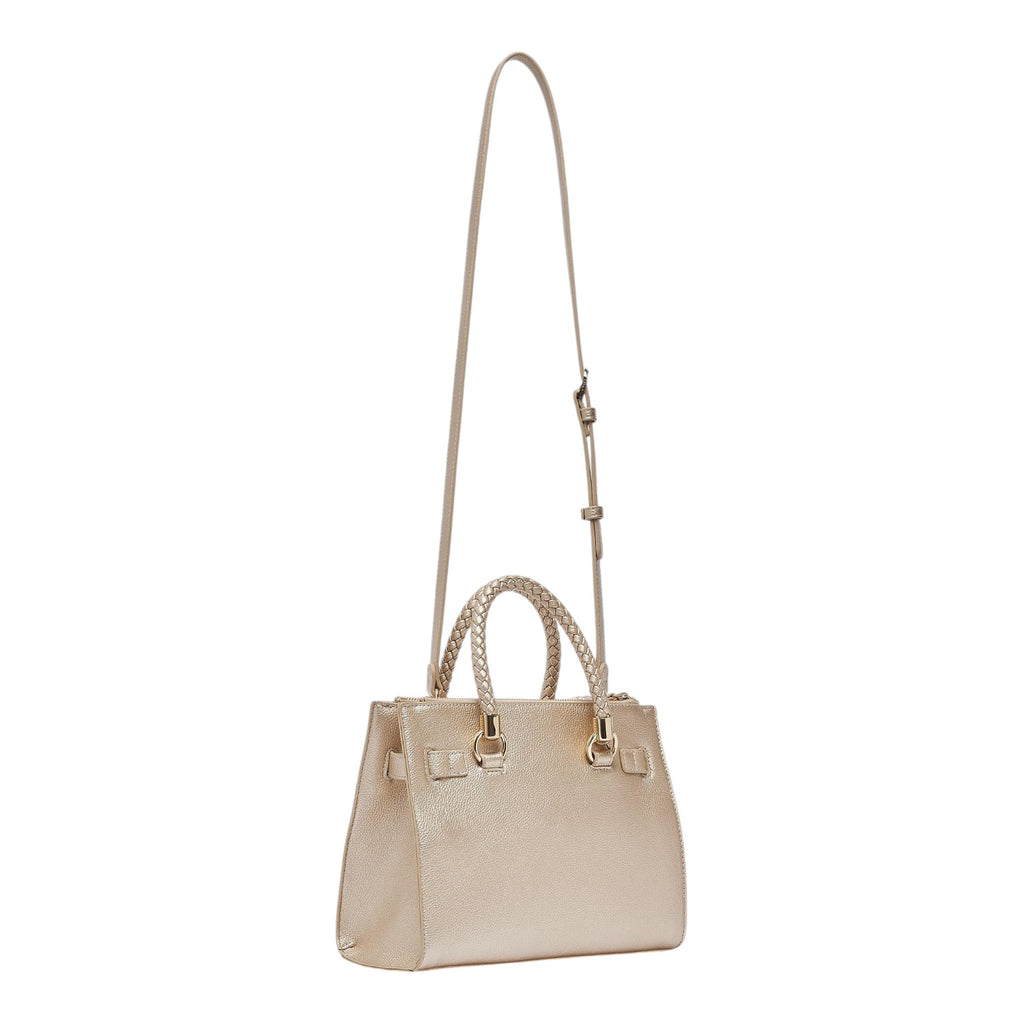 Lieblingstasche ECS Satchel S in metallic gold with braided top handles and an adjustable shoulder strap.