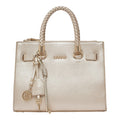 Lieblingstasche ECS Satchel S in metallic gold with a braided top handle and decorative logo charm