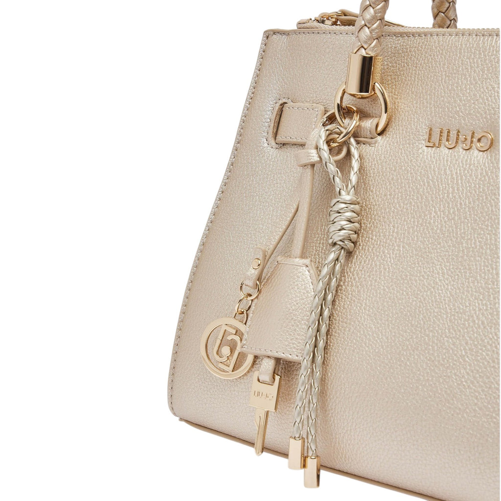 Lieblingstasche ECS Satchel S in metallic gold with braided handle detail and gold-tone logo charm