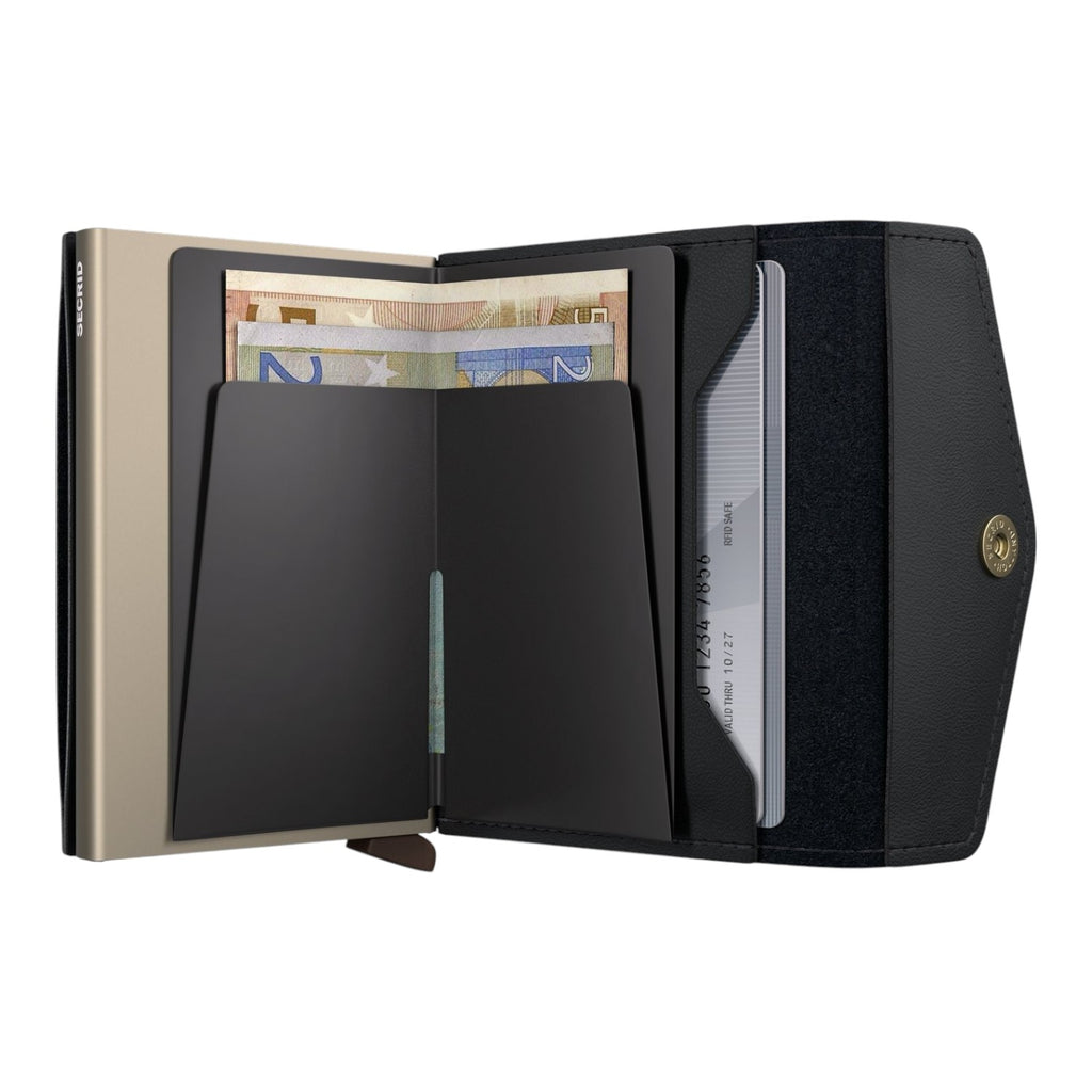 Lieblingstasche Envelope Original wallet in black leather with gold metal card protector and internal cash storage