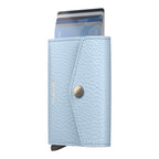 Lieblingstasche Envelope Pebble light blue leather card holder with snap button closure and visible credit cards