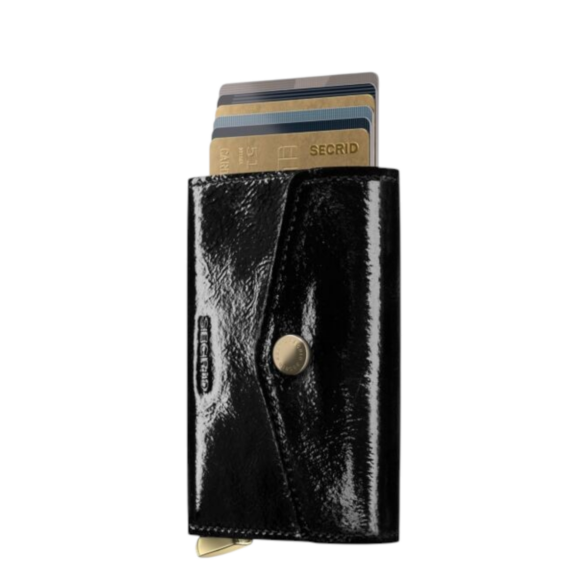 Lieblingstasche Envelope Premium Naplak black patent leather card holder with snap button closure and card mechanism
