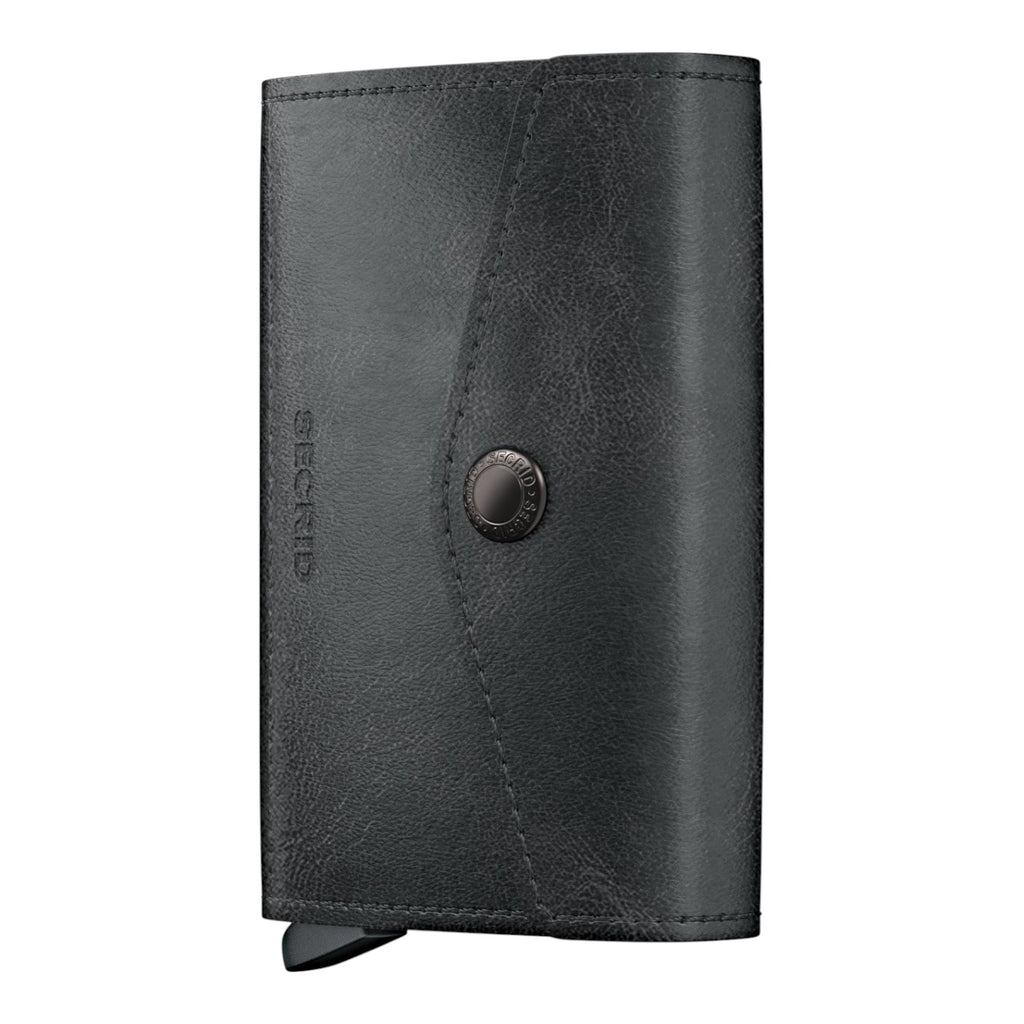 Lieblingstasche Envelope Vintage black leather wallet with a snap button closure and card mechanism