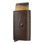 Lieblingstasche Envelope Vintage brown leather cardholder with snap button closure and credit cards inserted