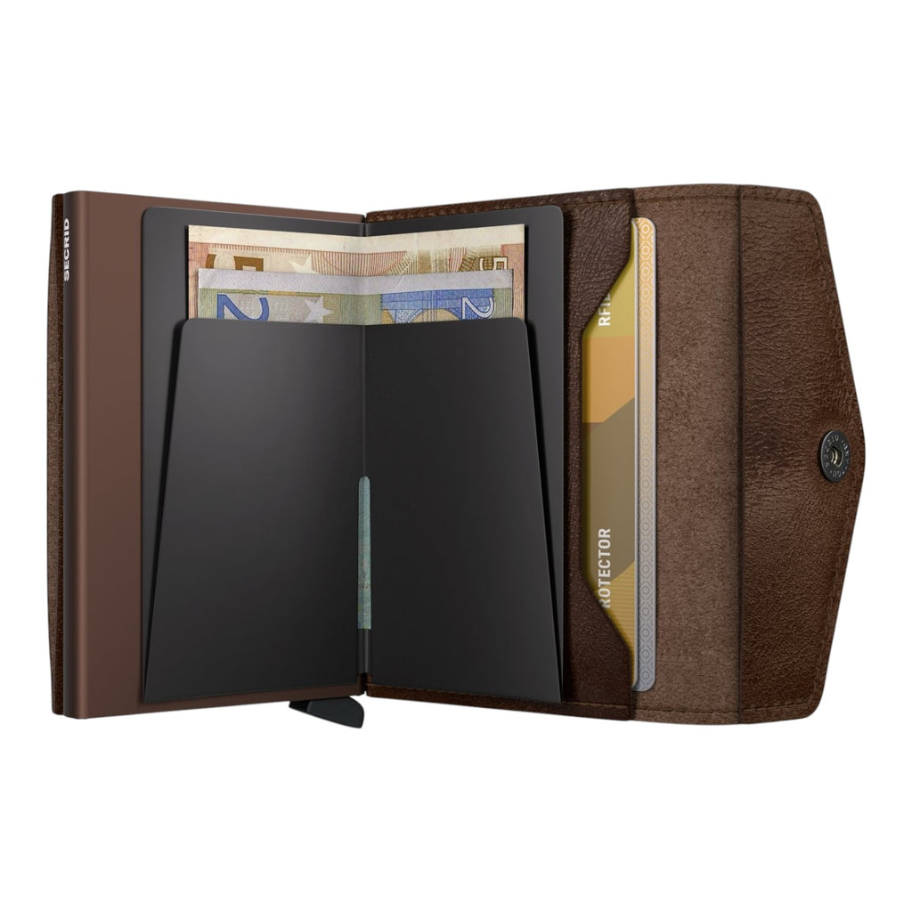 Lieblingstasche Envelope Vintage brown leather wallet with black card protector and cash storage