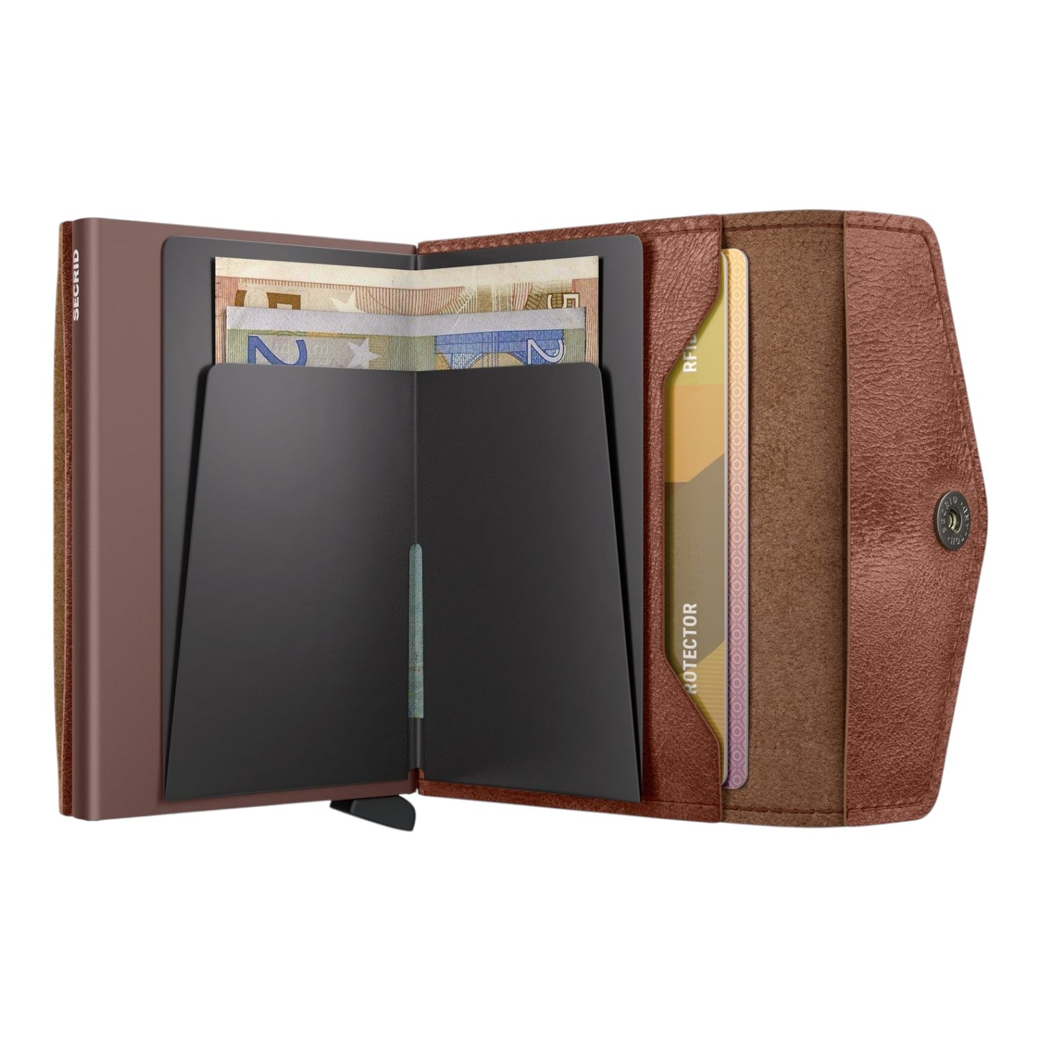 Lieblingstasche Envelope Vintage brown leather card protector wallet with internal metal card slide mechanism