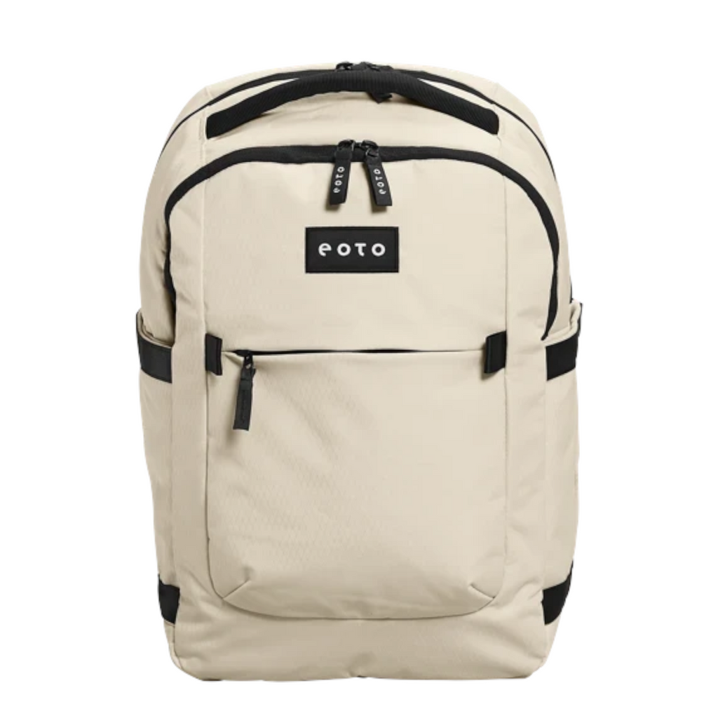 Lieblingstasche eoto Midi20 beige city backpack with black accents, front pocket, and minimalist design