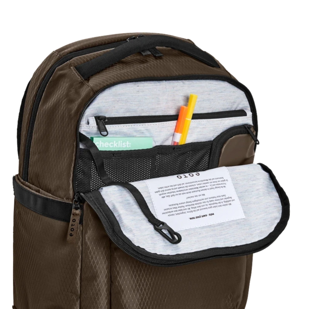Lieblingstasche eoto Midi20 brown city backpack with open front organizer compartment and internal mesh pockets