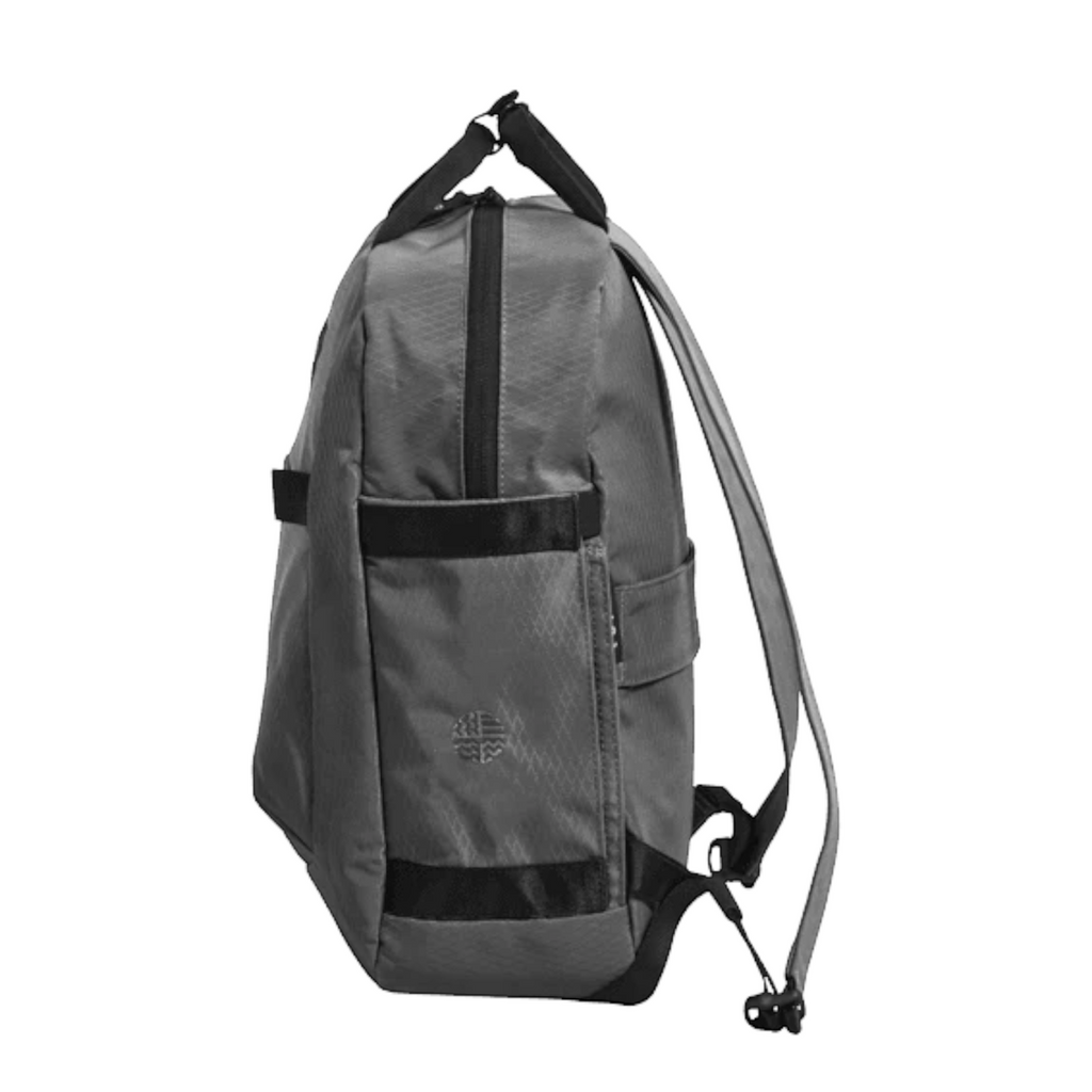 Lieblingstasche eoto Small16 grey compact daypack with side pockets and top carry handles, side view