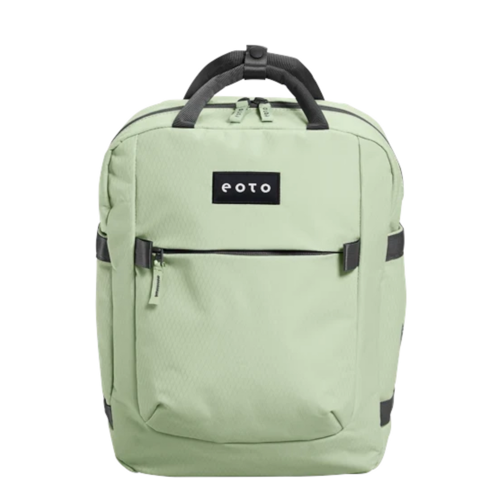 Lieblingstasche eoto Small16 compact sage green daypack with top handles and front zip pocket on white background