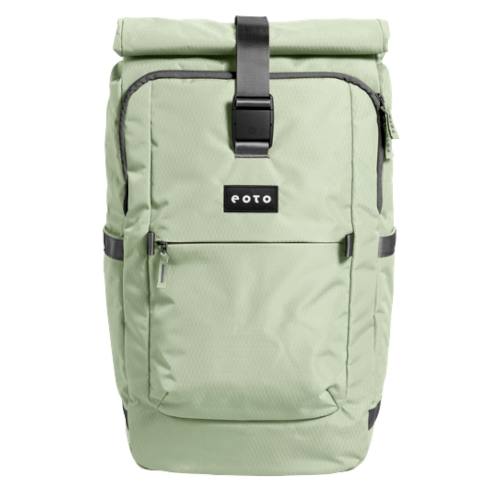 Lieblingstasche eoto Tall41 sage green rolltop travel backpack with front zip pocket and buckle closure