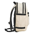 Lieblingstasche eoto Tidy22 beige business backpack with black zippers and padded straps in a side view