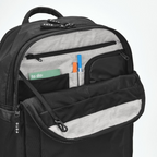 Lieblingstasche eoto Tidy22 black business backpack showing the open front organizer compartment with pen slots