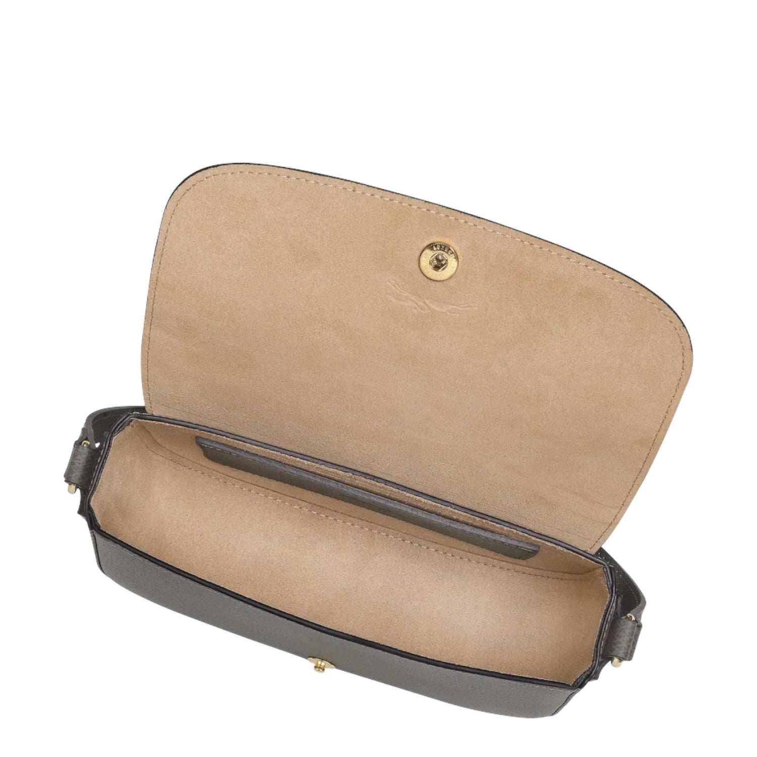 Lieblingstasche Epure Umhängetasche S in grey leather with open flap and gold-tone magnetic snap closure