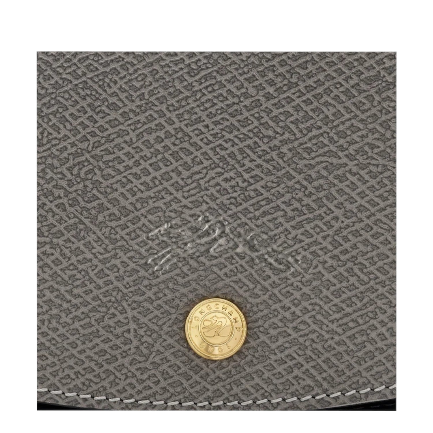 Lieblingstasche Epure grey leather handbag close-up with gold button detail and embossed logo