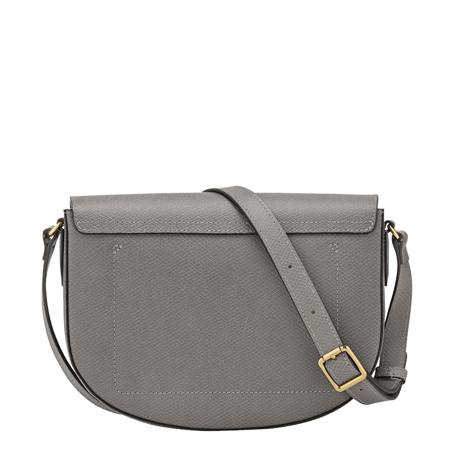 Lieblingstasche Epure M grey leather crossbody bag with adjustable strap and gold buckle.
