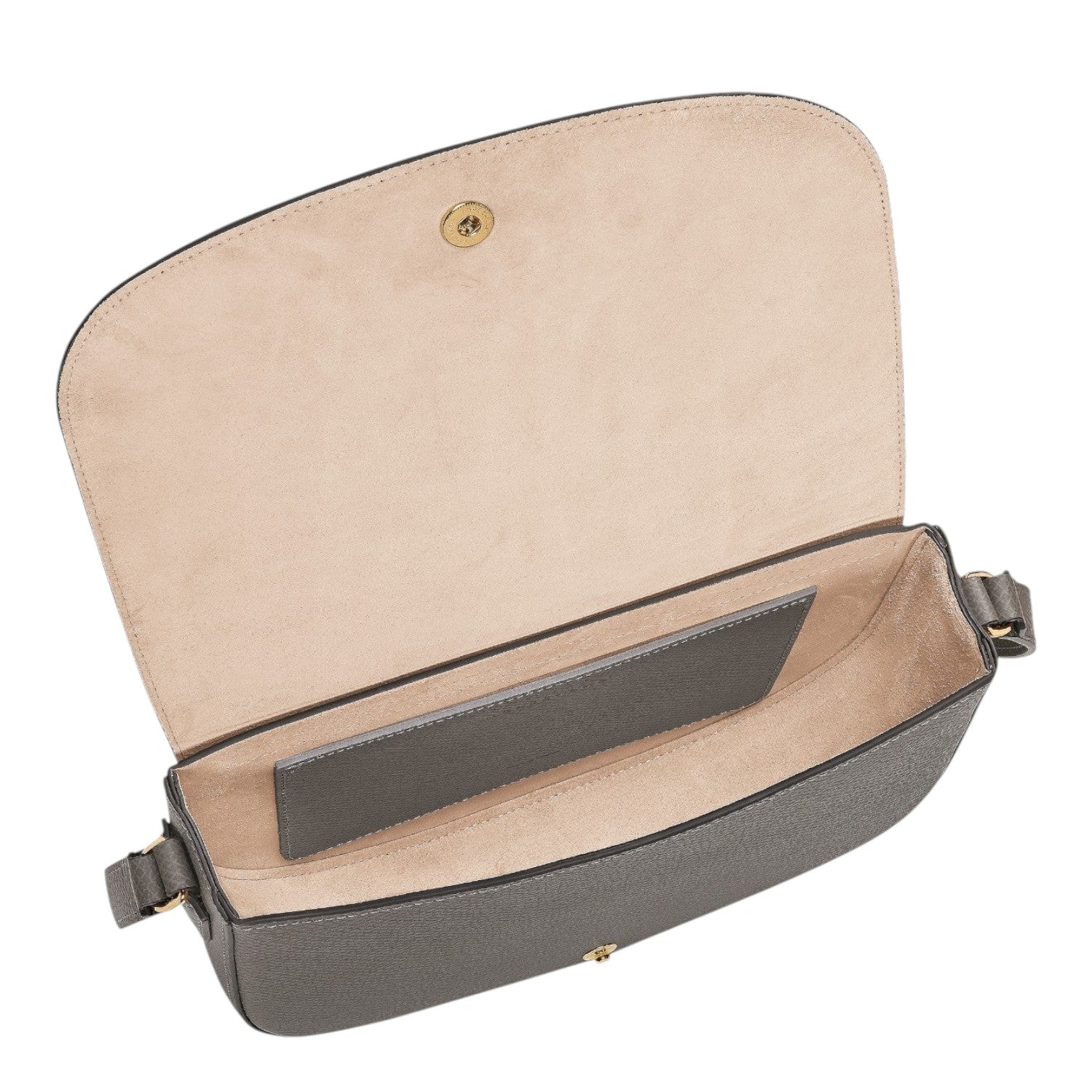 Lieblingstasche Epure M grey leather crossbody bag with gold hardware and beige suede lining