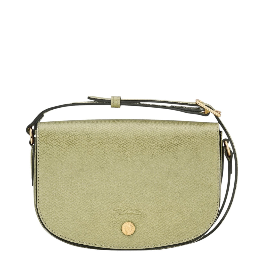 Lieblingstasche Epure S light green textured leather crossbody bag with gold hardware and adjustable strap.