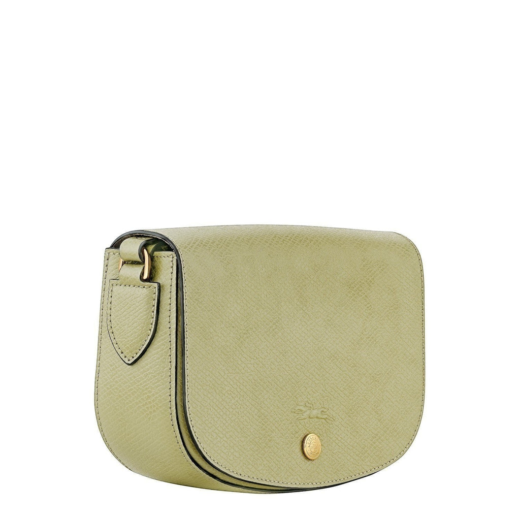 Lieblingstasche Epure S light green textured leather crossbody bag with gold hardware and embossed logo.