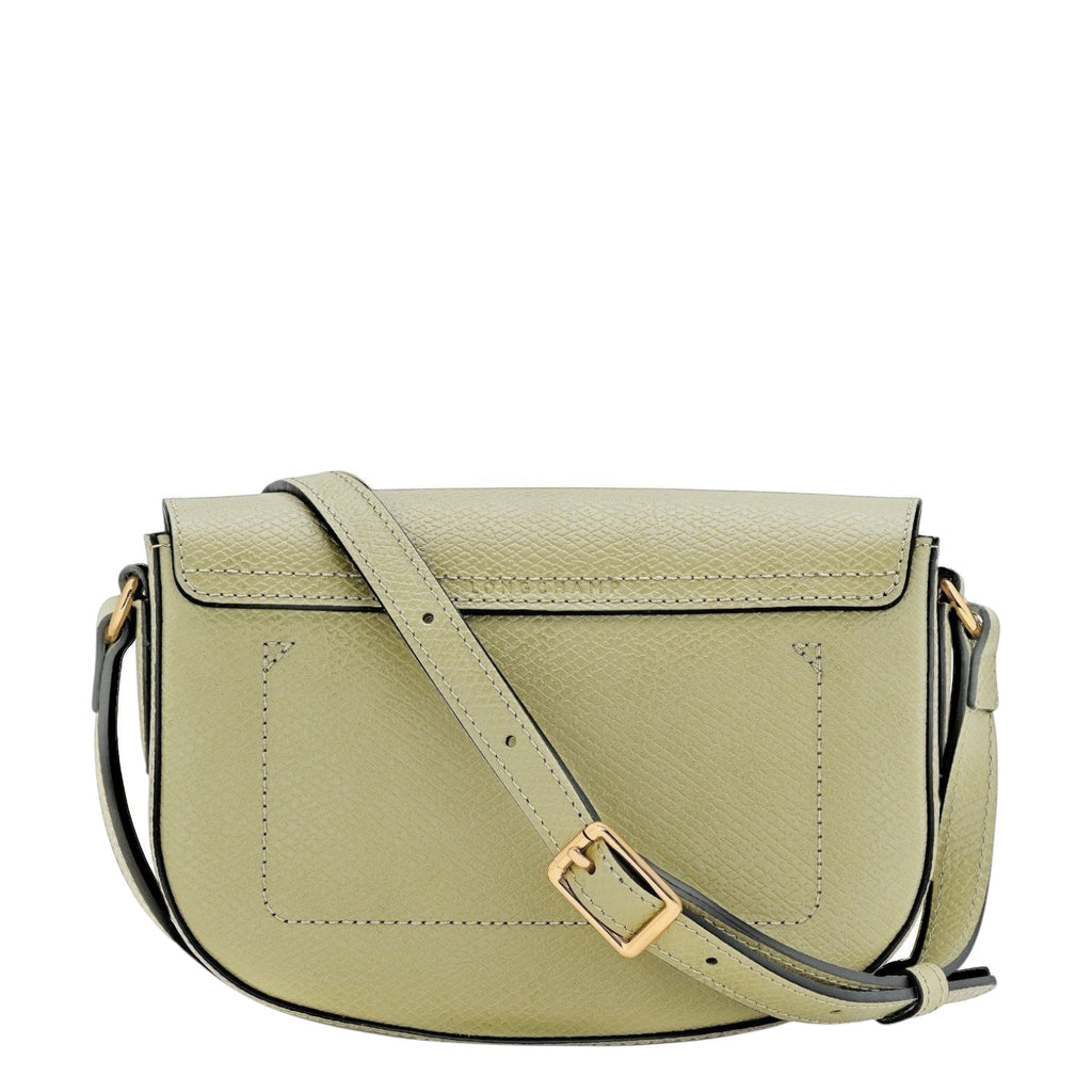 Lieblingstasche Epure S light green textured leather crossbody bag with gold buckle detail.