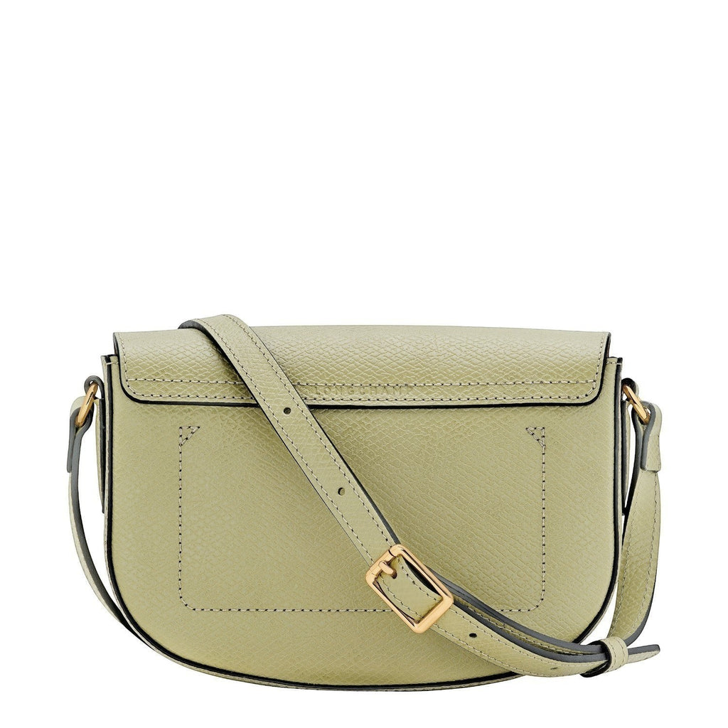 Lieblingstasche Epure S light green textured leather crossbody bag with gold buckle detail.