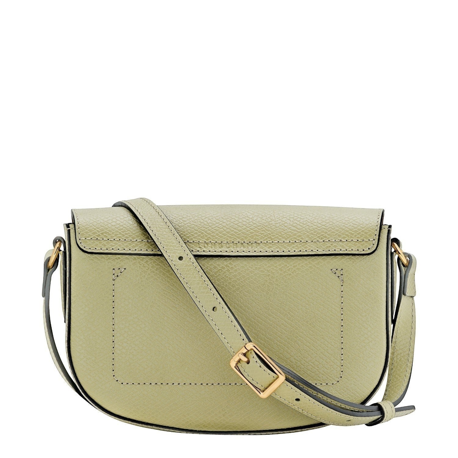 Lieblingstasche Epure S light green textured leather crossbody bag with gold buckle detail.