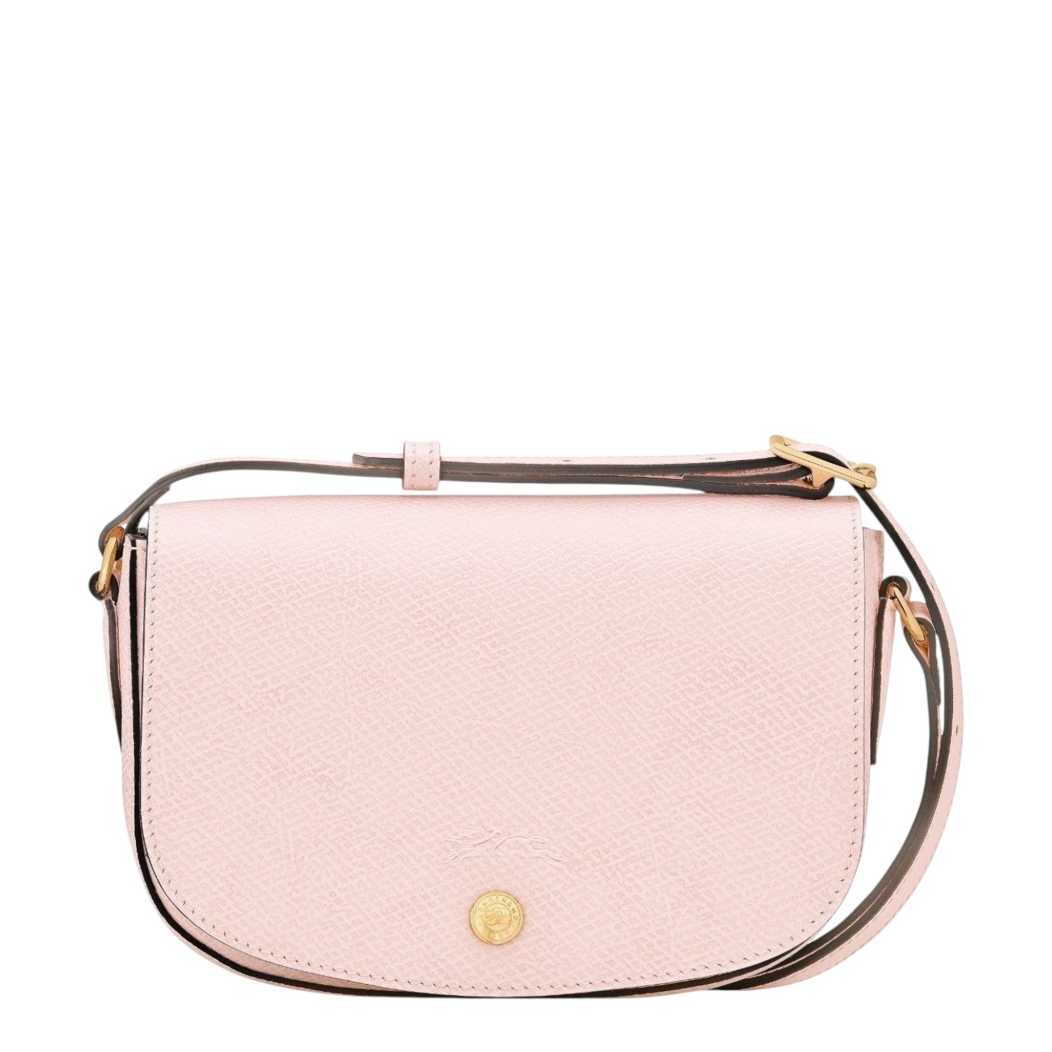 Lieblingstasche Epure S light pink pebbled leather crossbody bag with gold hardware and adjustable strap.